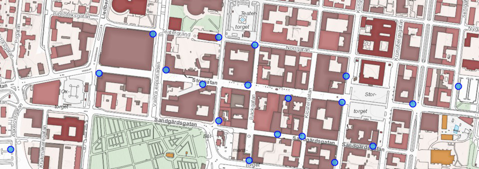 Karta över mätpunkter i Växjö centrum